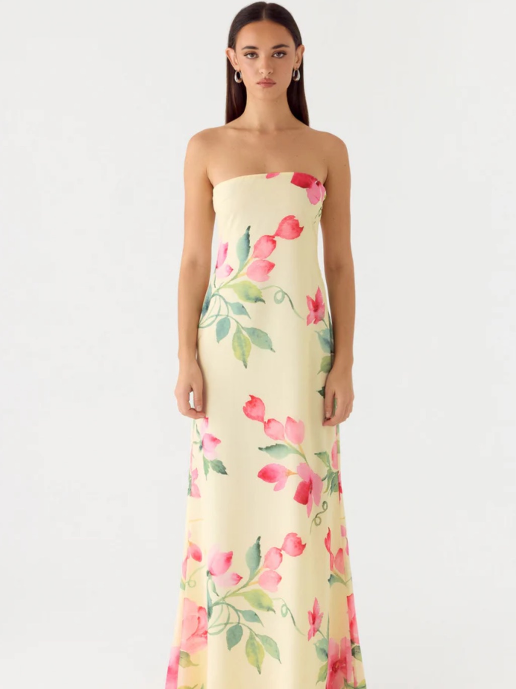 Pepper Mayo Strapless Yellow Floral Maxi Dress Size: 8 Or L